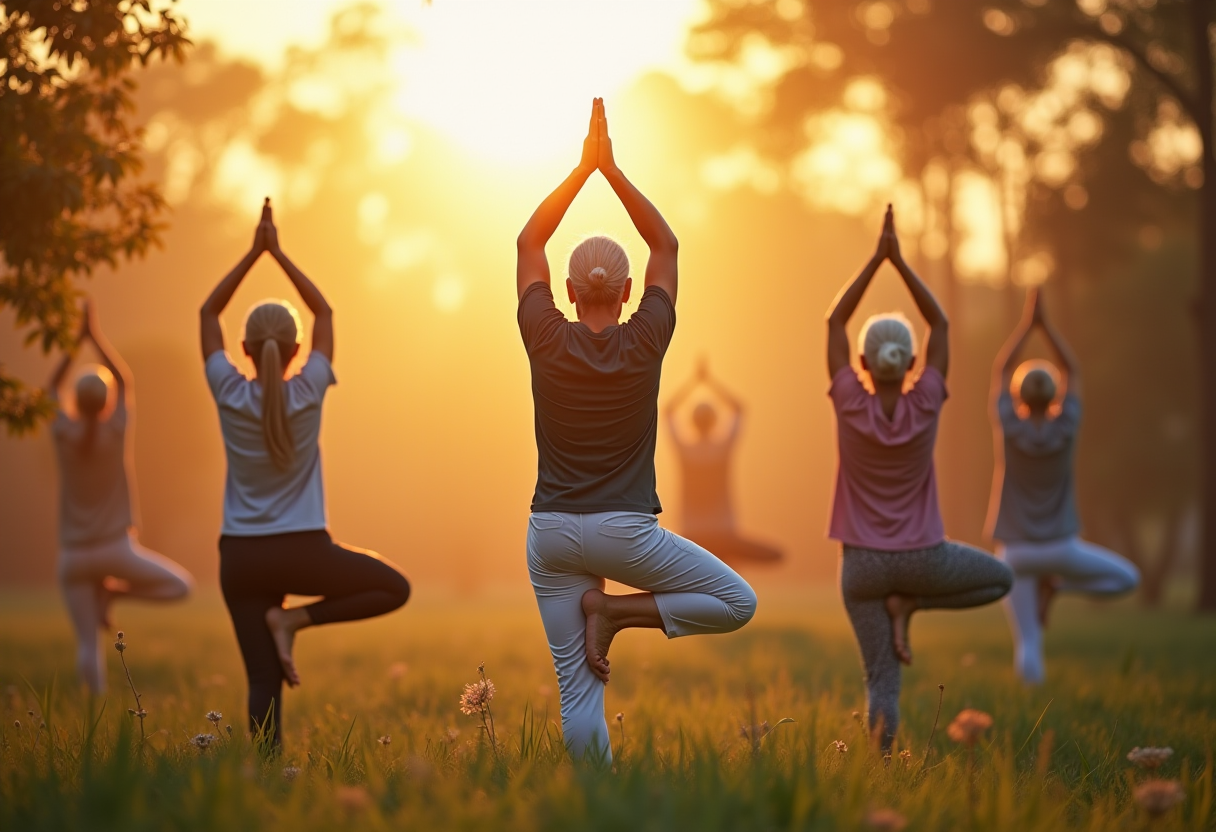 Жінка середнього віку практикує йогу